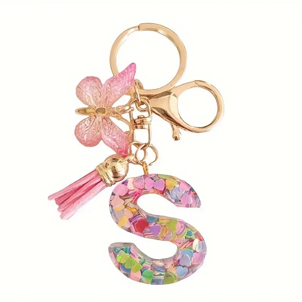 Alphabet Initial Letter Butterfly Keychain. PINK. NE…